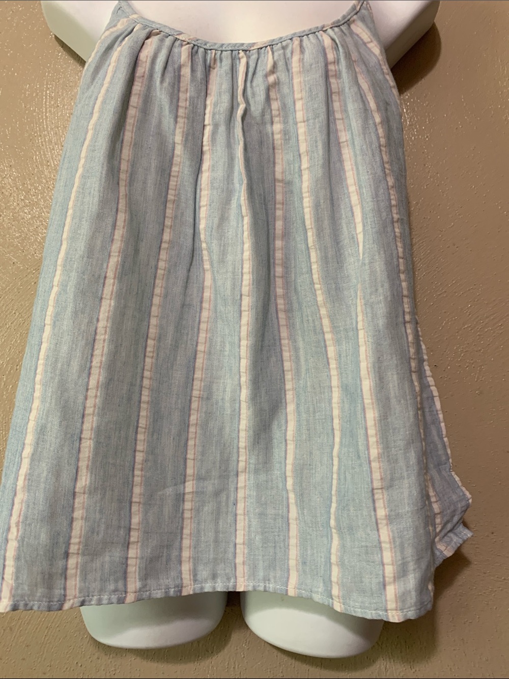 XiRENA size L Cotton Blue, White and Pink Striped Sleeveless Top NWT